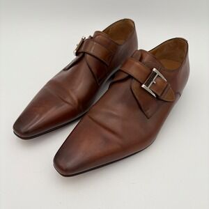 Magnanni Brown Leather Single Monk Strap Dress Shoes Mens 44.5 11.5